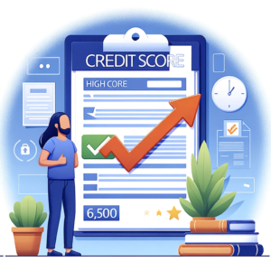 An image showing a person reviewing a credit score report with a high score, symbolizing the achievement of maintaining a good credit history in the loan process.